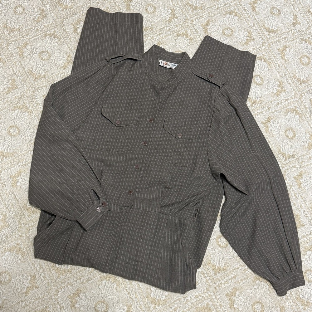 VTG Talls‎ By Robert Pinstripe Jumpsuit 80s Riveter Cottage Core Utility Sz 14